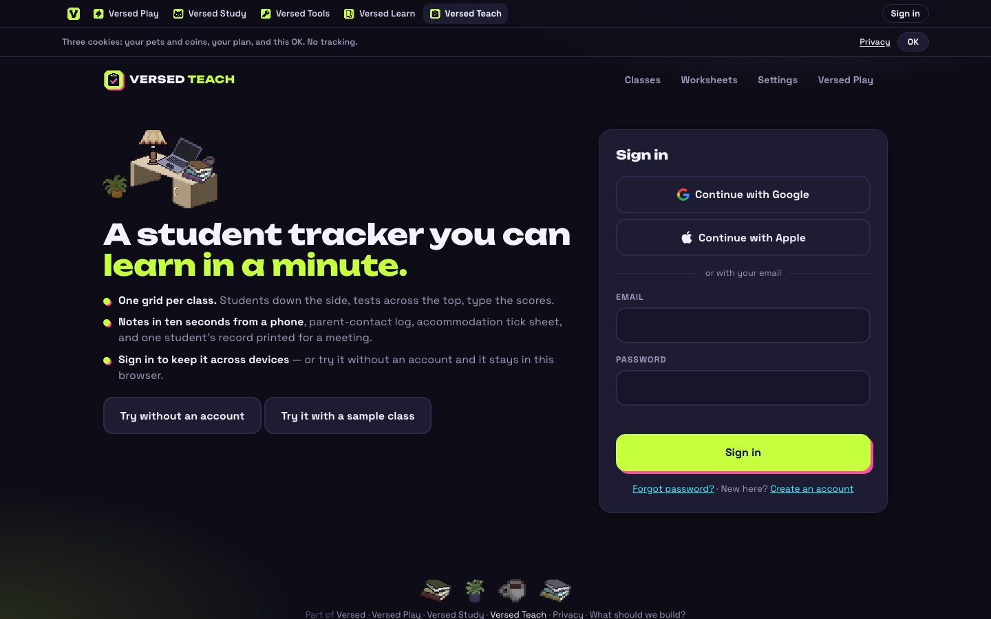 Versed Teach tracker